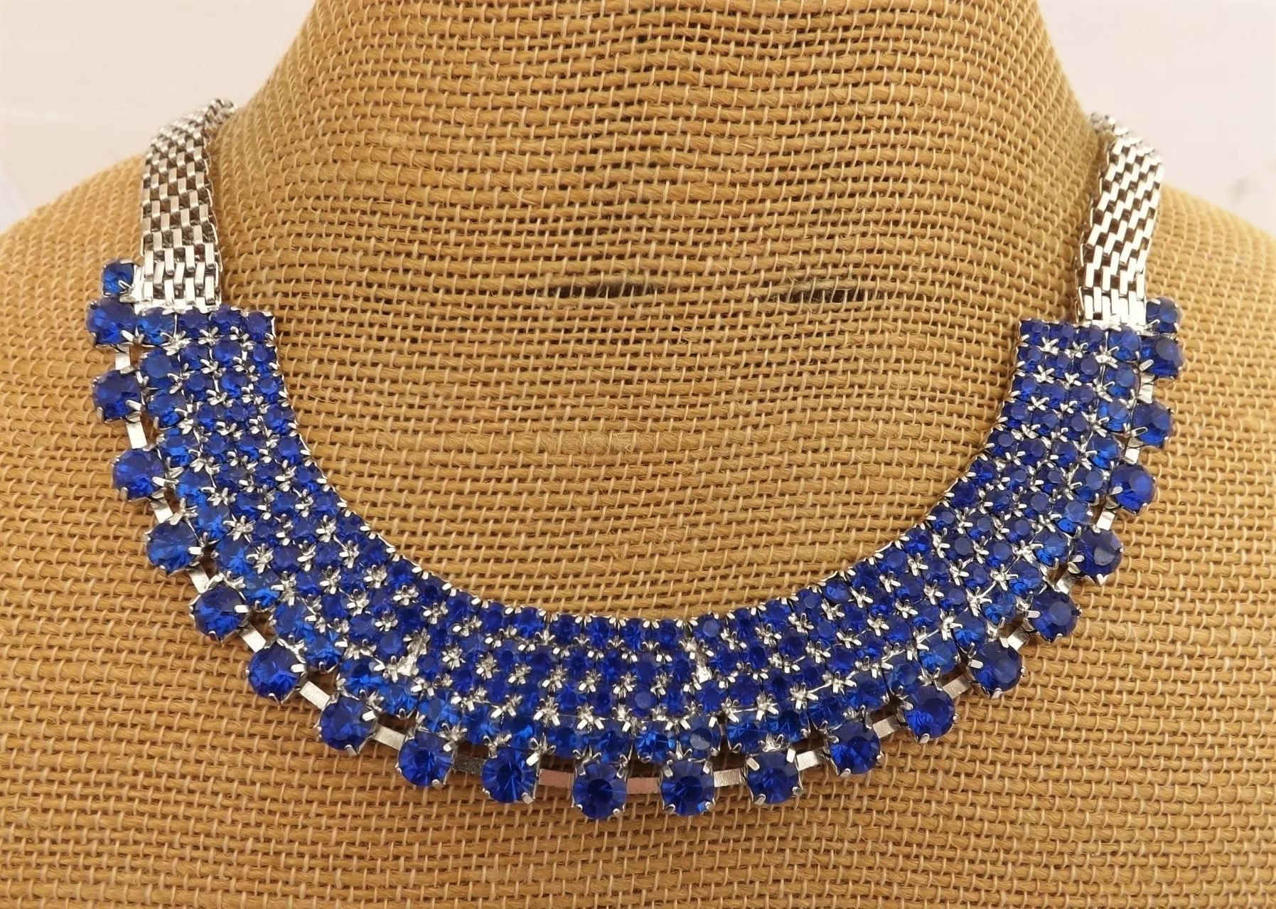 Dark Blue Diamantes & Silver Tone Collar Necklace