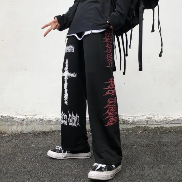 Dark Graffiti Straight Wide Leg Sweatpants