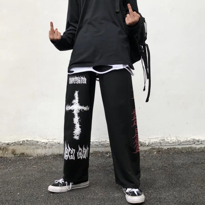 Dark Graffiti Straight Wide Leg Sweatpants