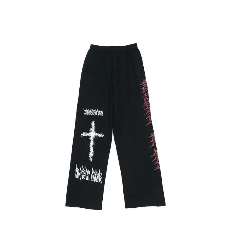 Dark Graffiti Straight Wide Leg Sweatpants