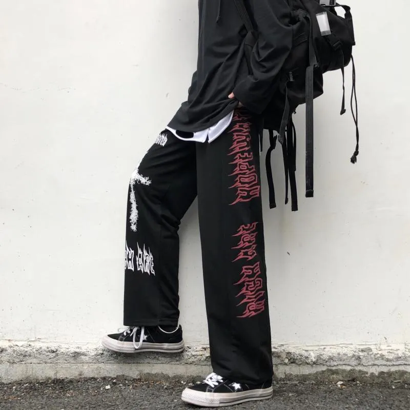 Dark Graffiti Straight Wide Leg Sweatpants