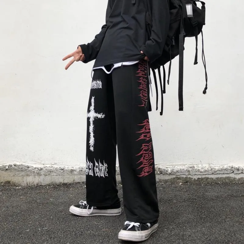 Dark Graffiti Straight Wide Leg Sweatpants