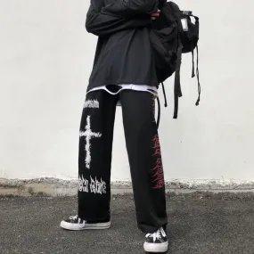 Dark Graffiti Straight Wide Leg Sweatpants