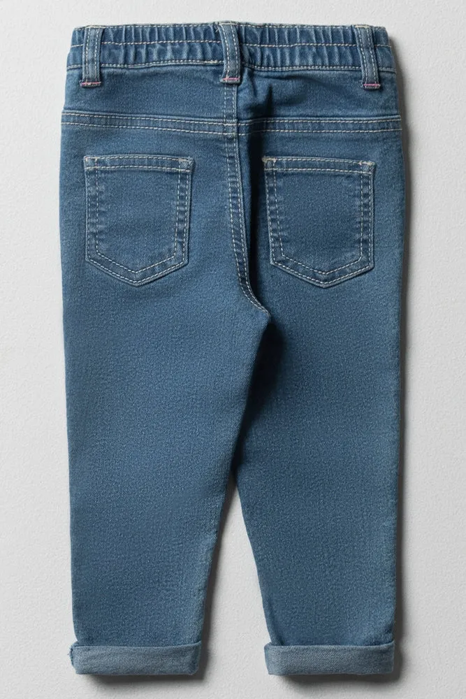 Denim Jeans With Applique Mid Blue