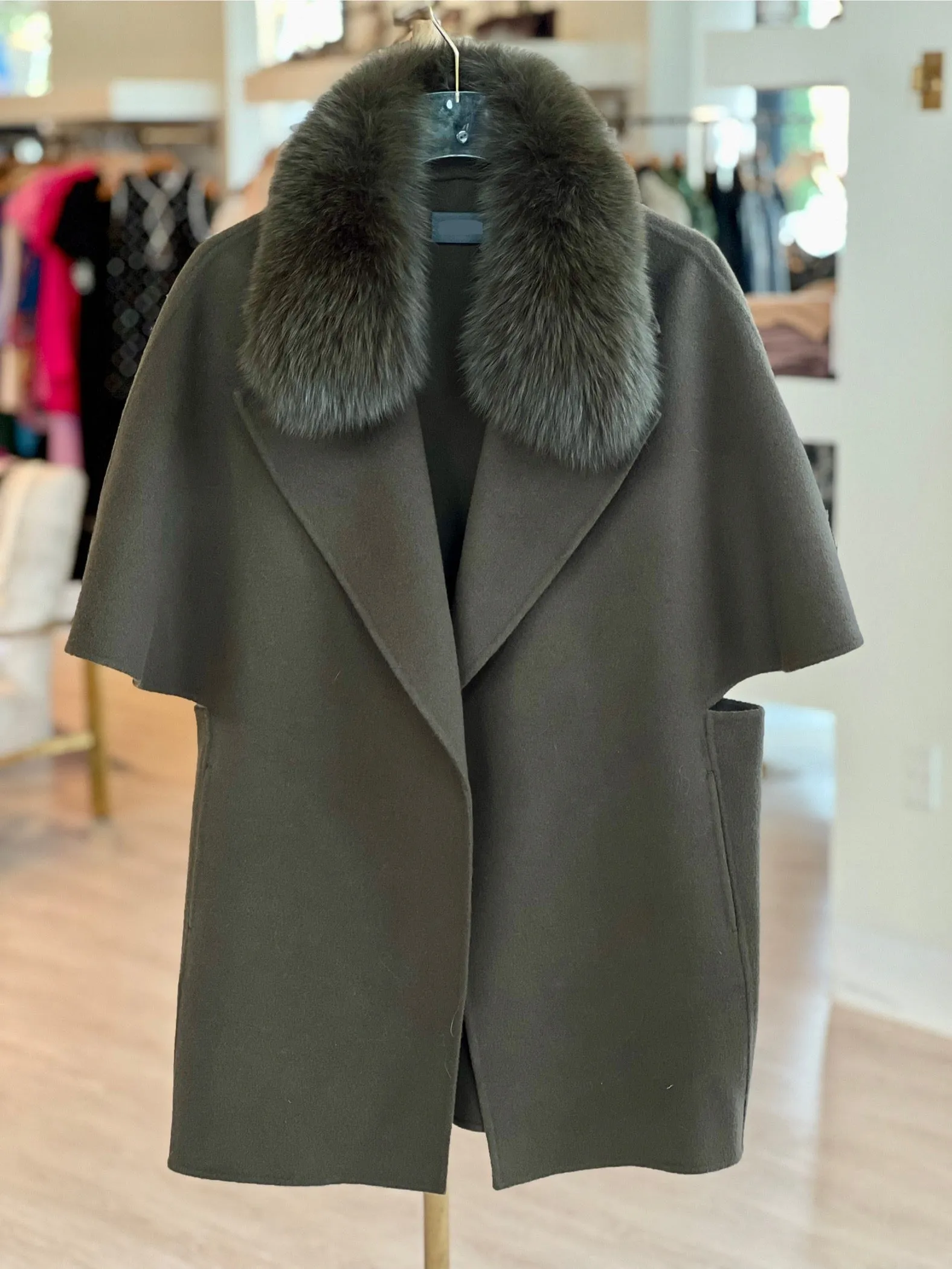 Di9049 Fur Wrap Jacket - Hunter Green