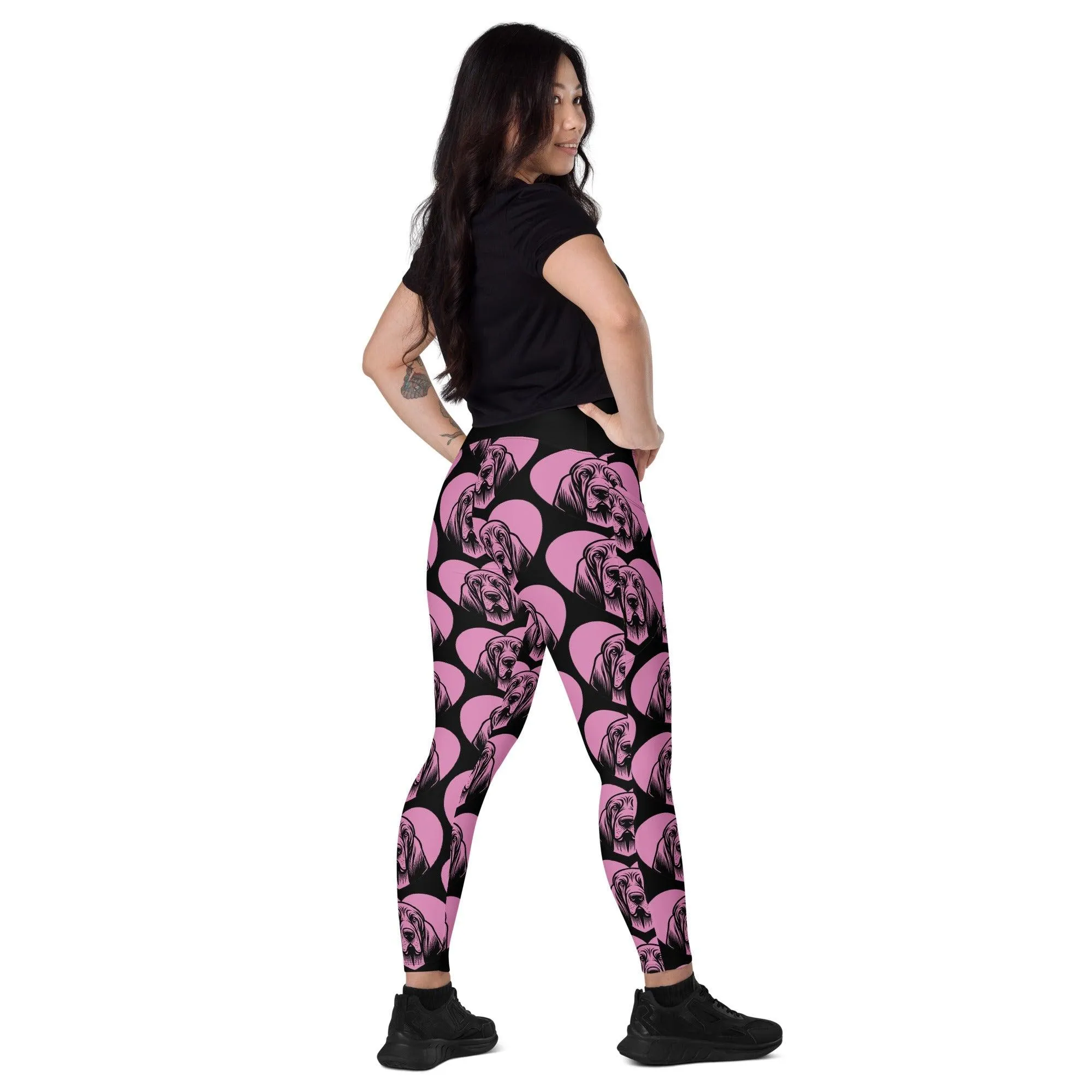 DOG BREED LEGGINGS with pockets - BLOODHOUND - HERTTAHOUND - pink