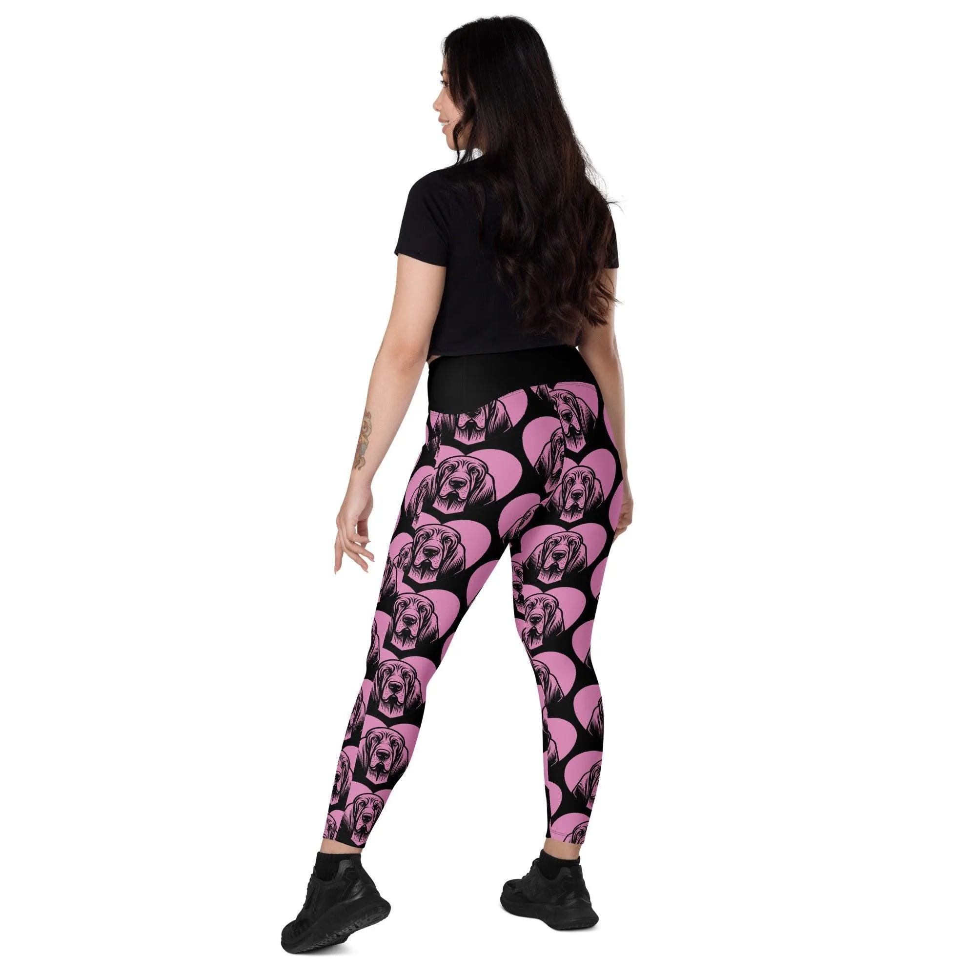 DOG BREED LEGGINGS with pockets - BLOODHOUND - HERTTAHOUND - pink