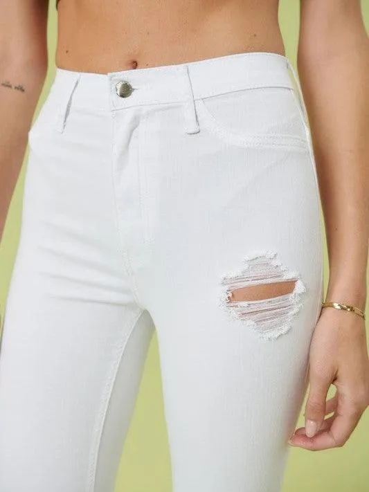 Extreme Flare Distress White Fashion Jeans