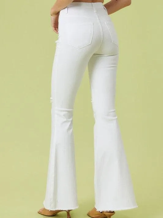 Extreme Flare Distress White Fashion Jeans