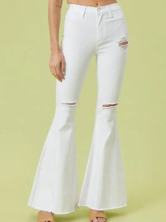 Extreme Flare Distress White Fashion Jeans