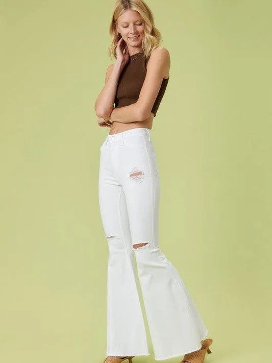 Extreme Flare Distress White Fashion Jeans