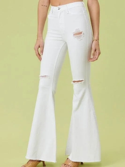 Extreme Flare Distress White Fashion Jeans