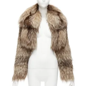 FENDI brown fur long sleeve crop jacket with detachable collar IT36 XXS