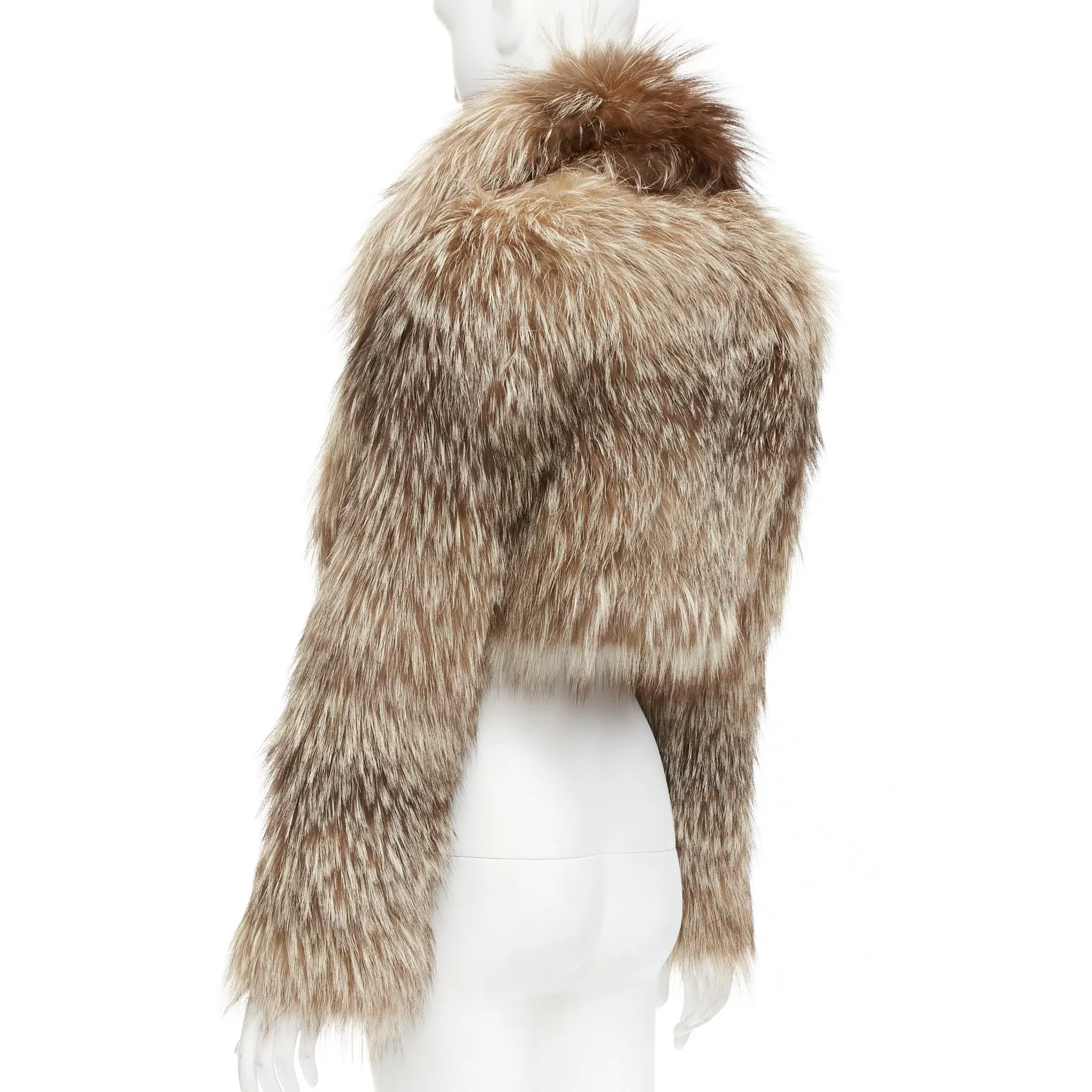 FENDI brown fur long sleeve crop jacket with detachable collar IT36 XXS