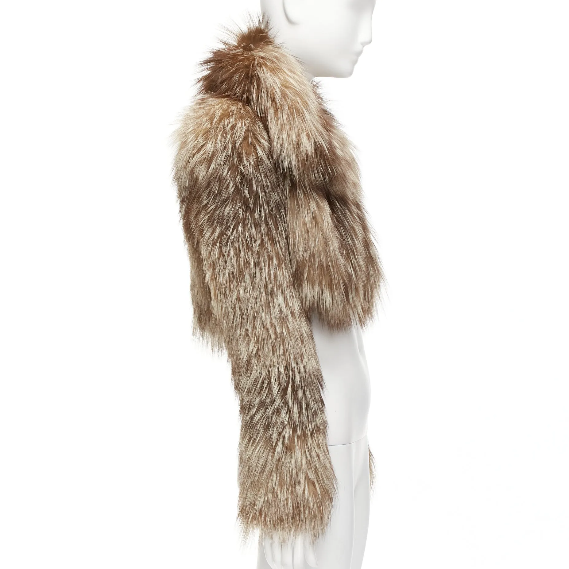 FENDI brown fur long sleeve crop jacket with detachable collar IT36 XXS