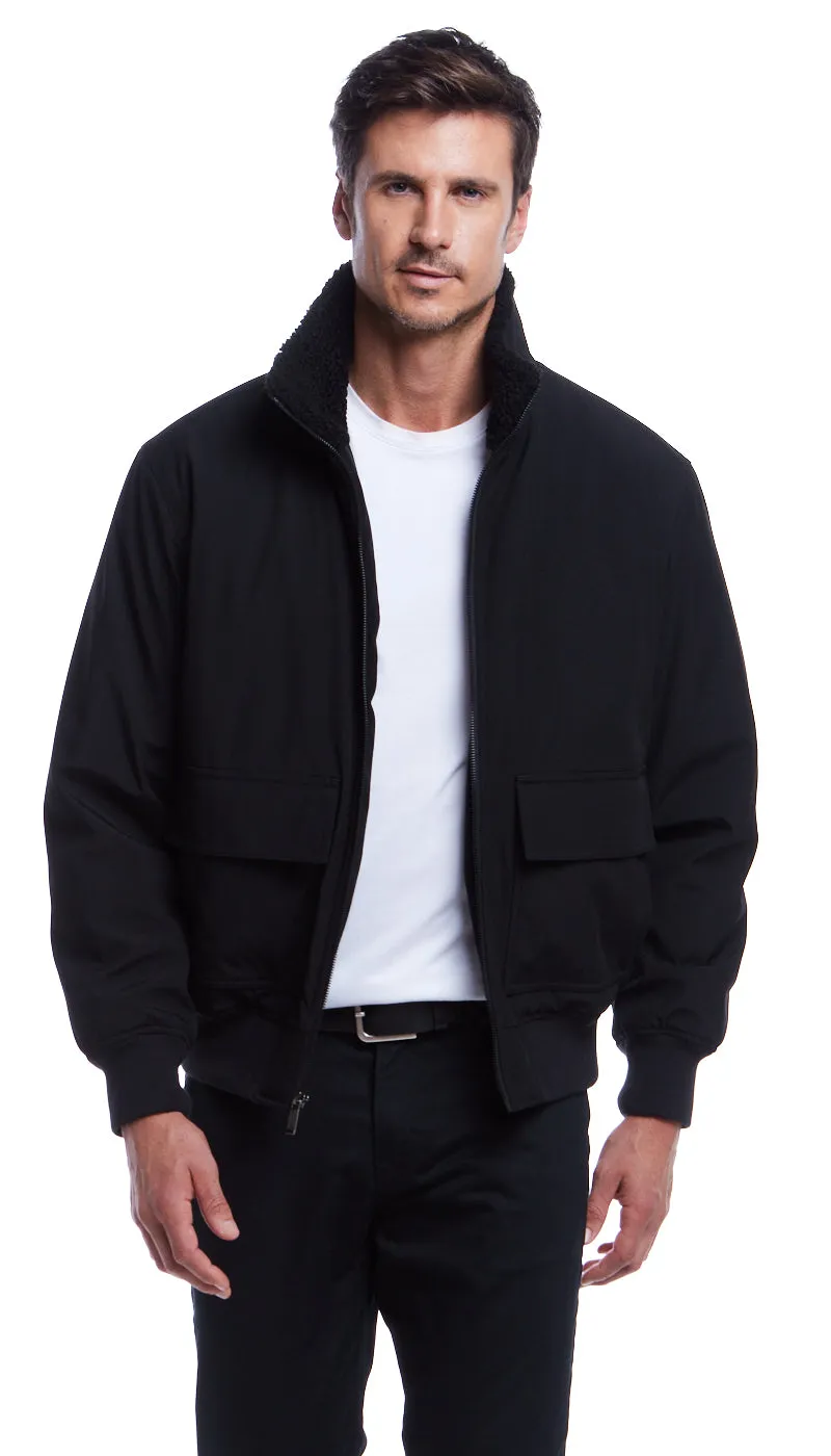 FLEX TECH BOMBER WITH FAUX FUR TRIM