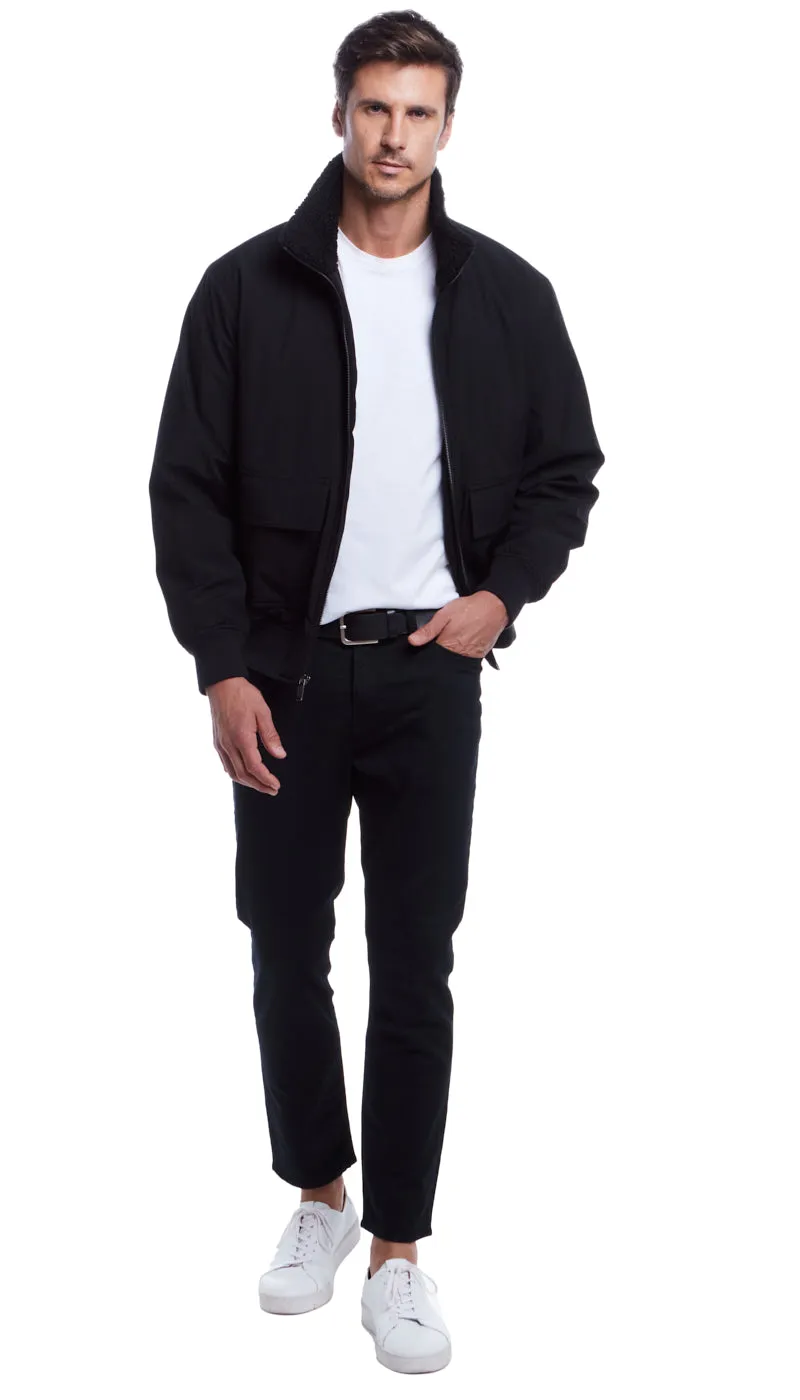 FLEX TECH BOMBER WITH FAUX FUR TRIM