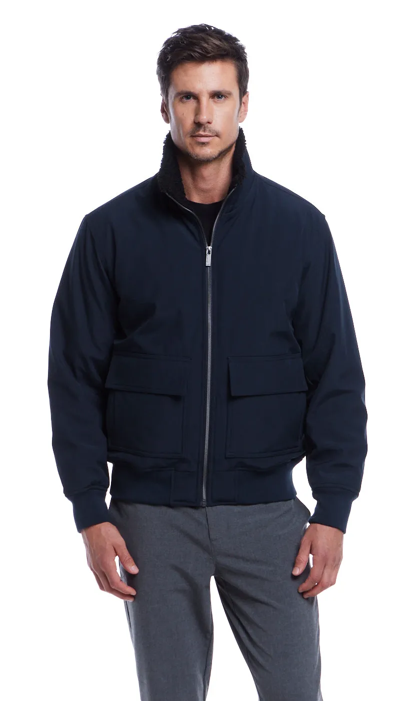 FLEX TECH BOMBER WITH FAUX FUR TRIM