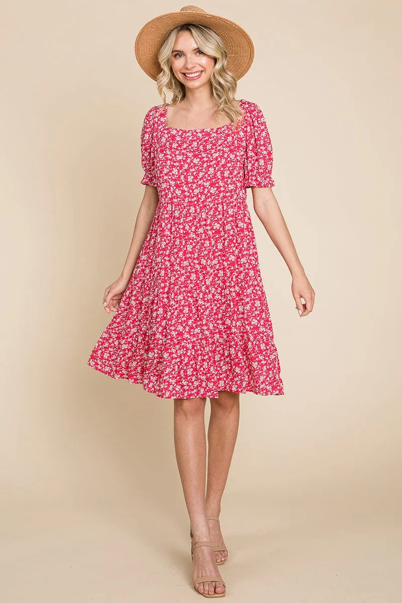 Floral Printed Square Neck Layered Dress