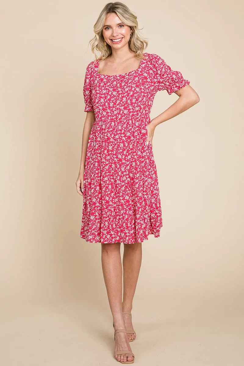 Floral Printed Square Neck Layered Dress