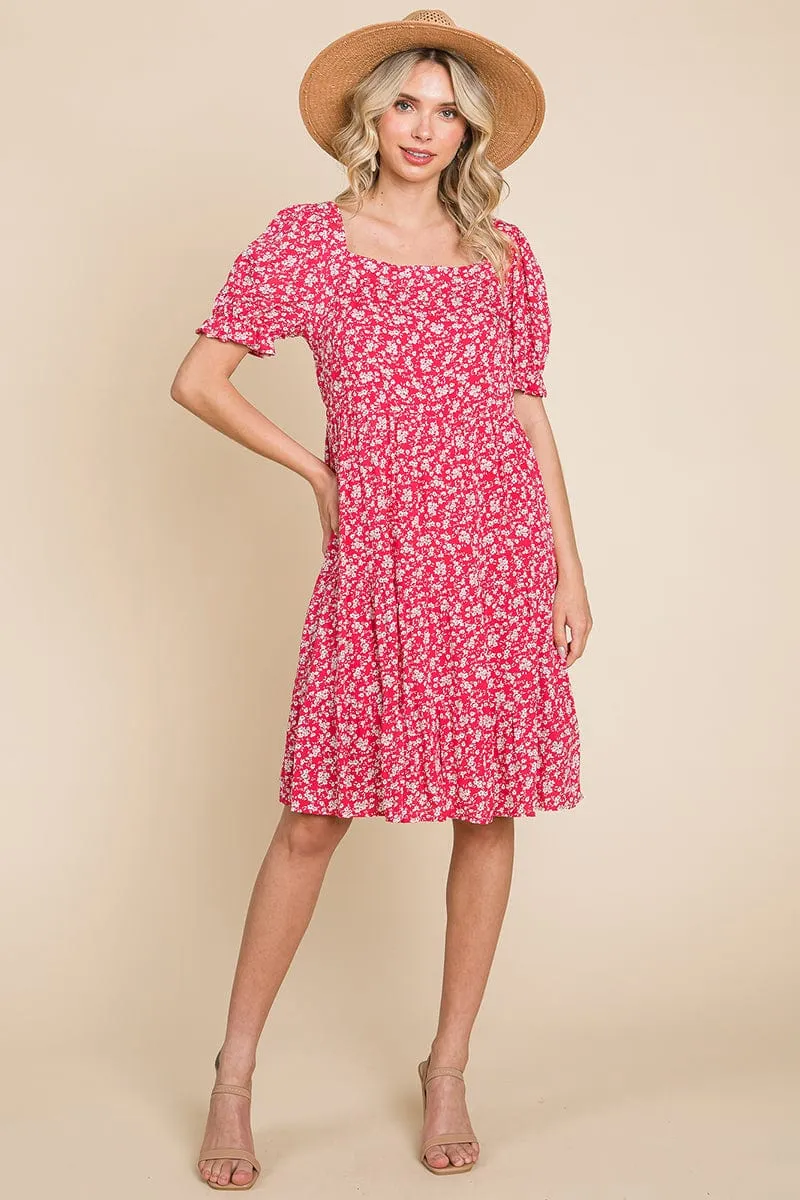 Floral Printed Square Neck Layered Dress