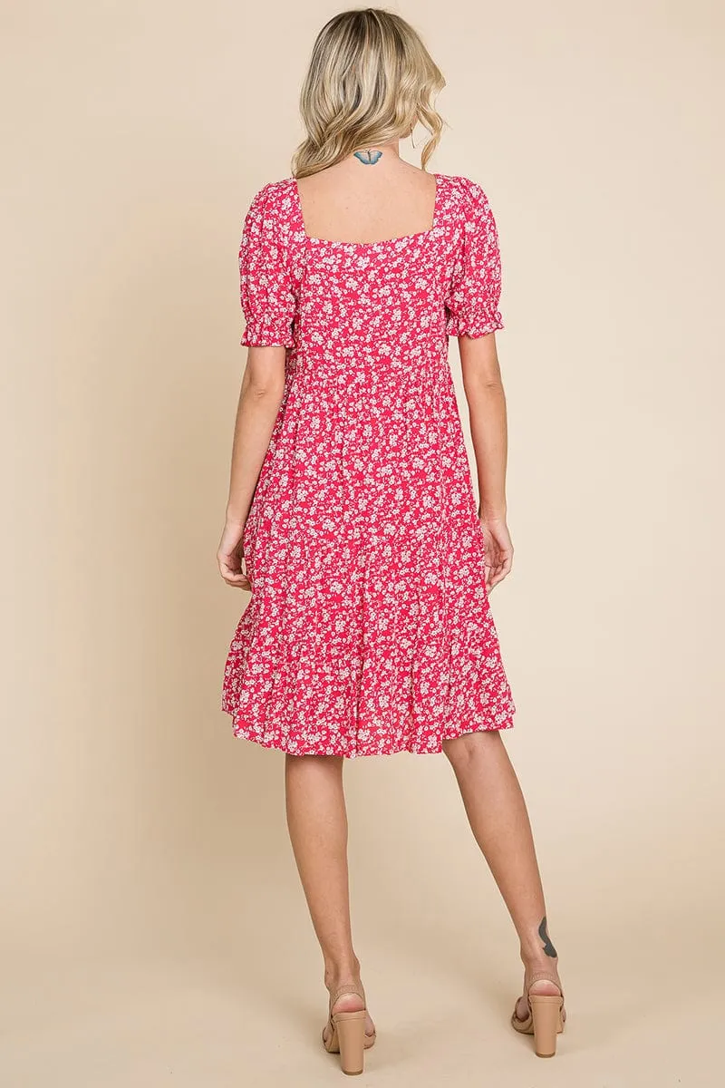 Floral Printed Square Neck Layered Dress