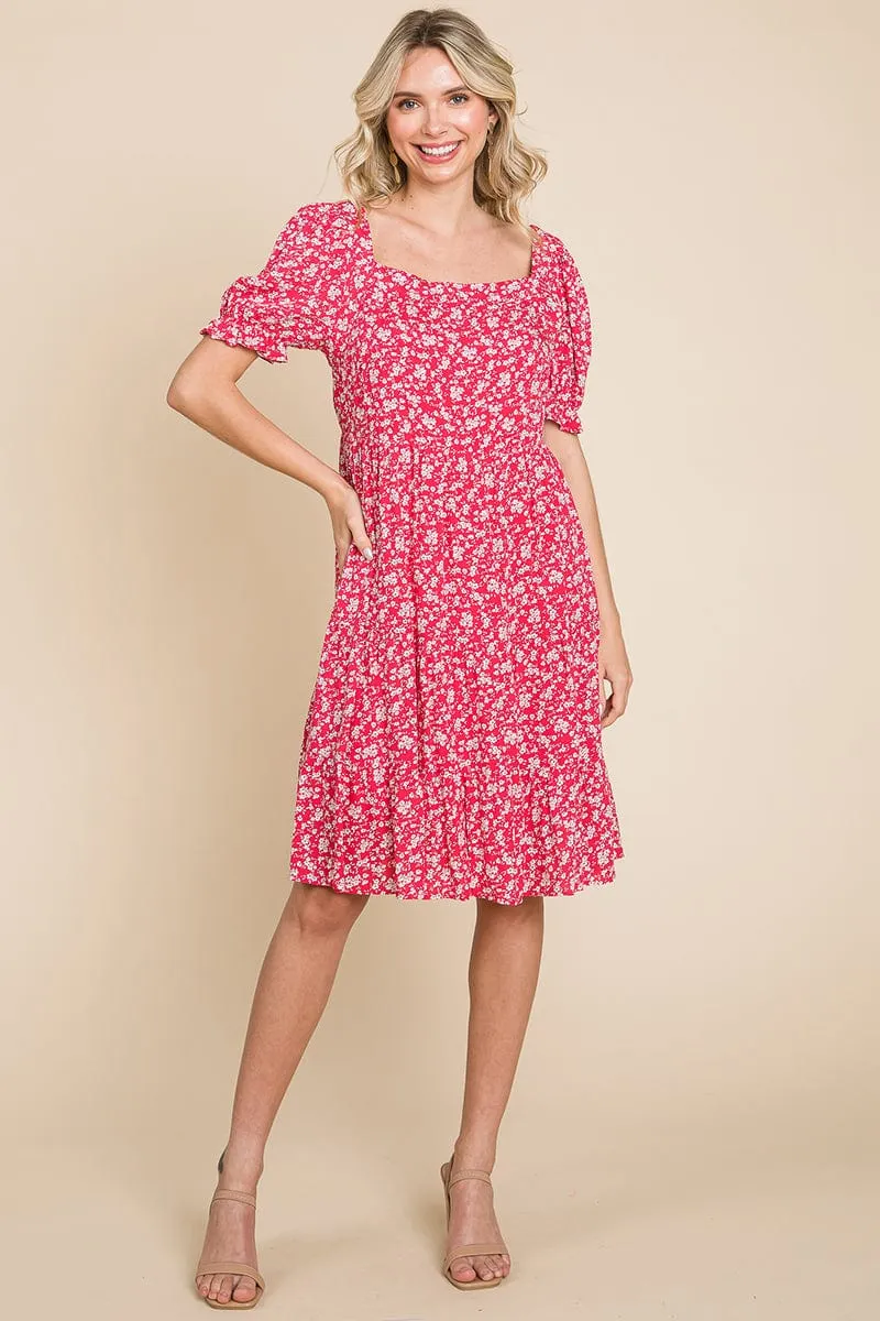 Floral Printed Square Neck Layered Dress