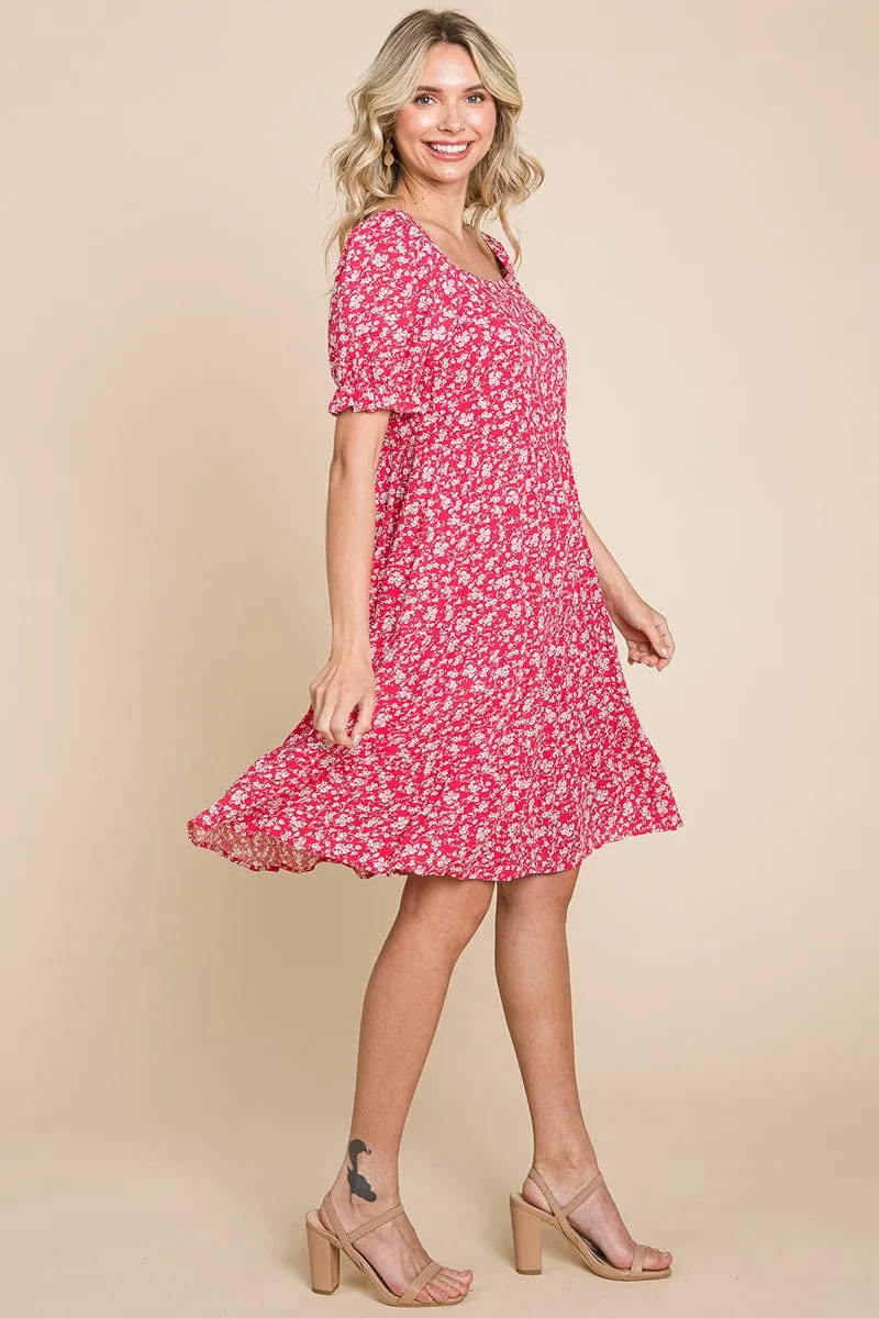 Floral Printed Square Neck Layered Dress