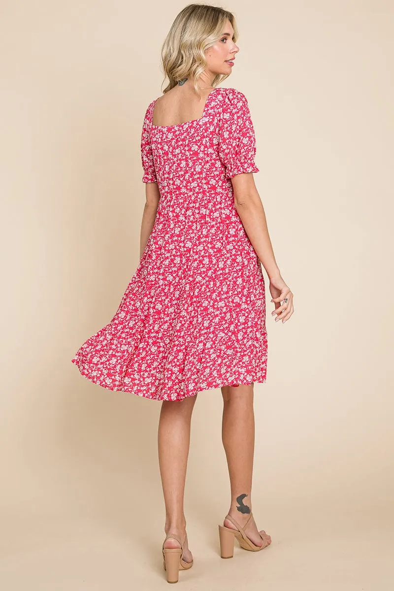 Floral Printed Square Neck Layered Dress