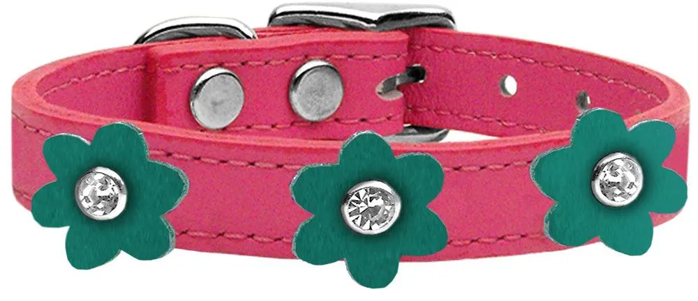 Flower Leather Collar Pink With Jade Flowers Size 10