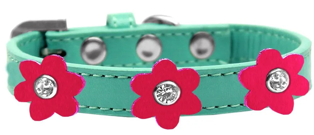 Flower Premium Collar Aqua With Bright Pink Flowers Size 16