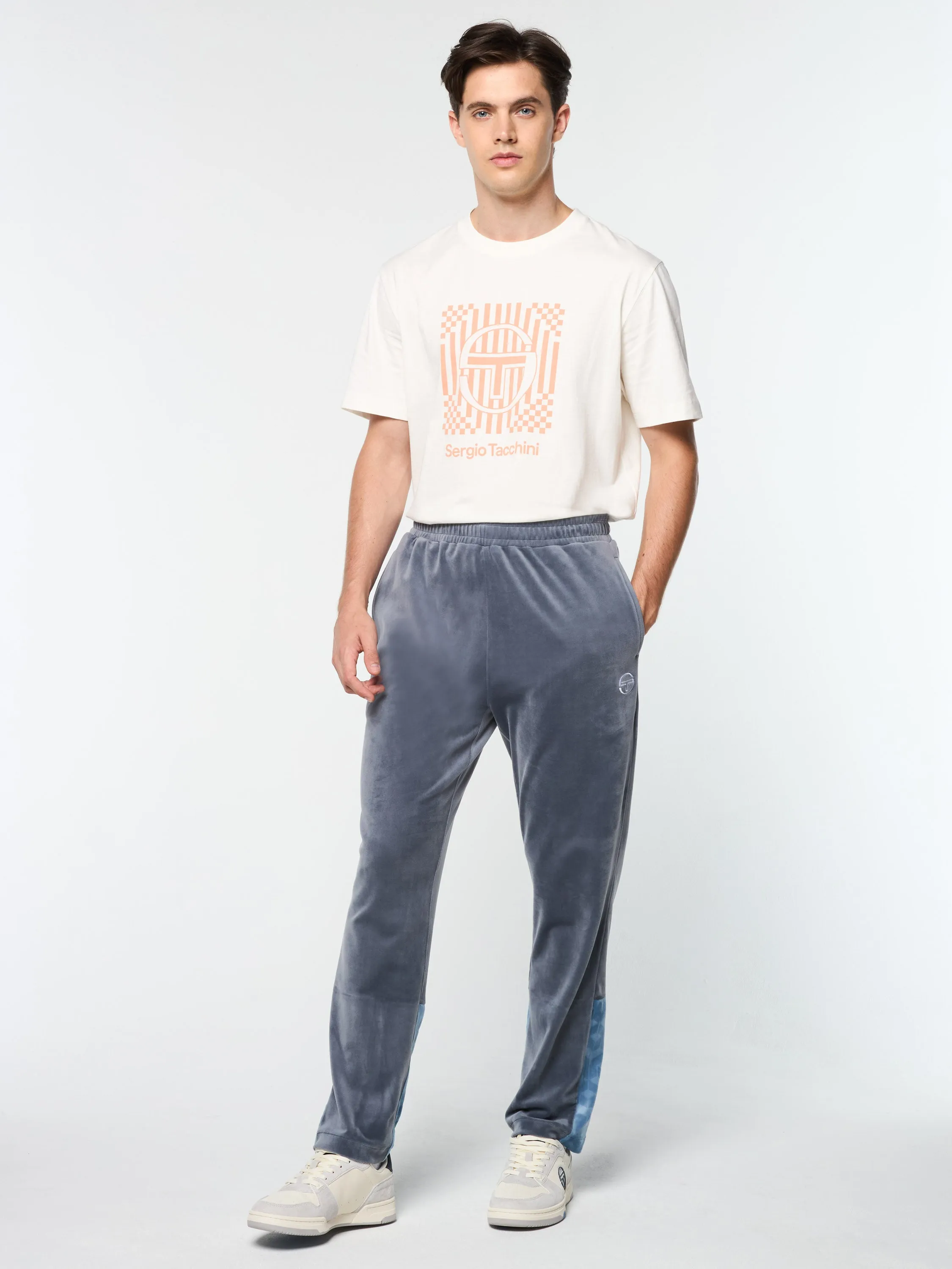 Foggia Velour Debossed Track Pant- Grisaille