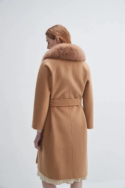 Fur Shawl Collar Cashmere Coat Camel