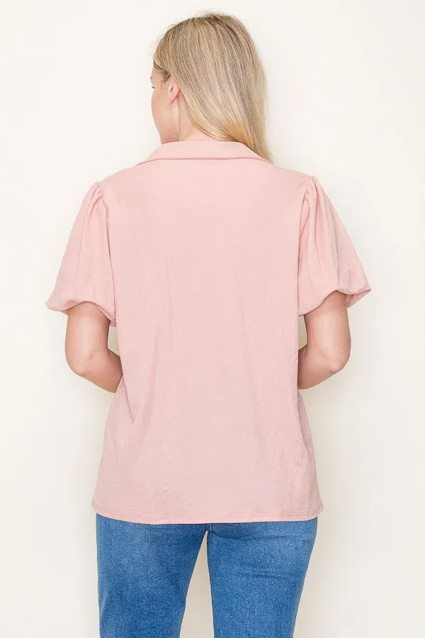 Gabi Collared Bubble Sleeve Top