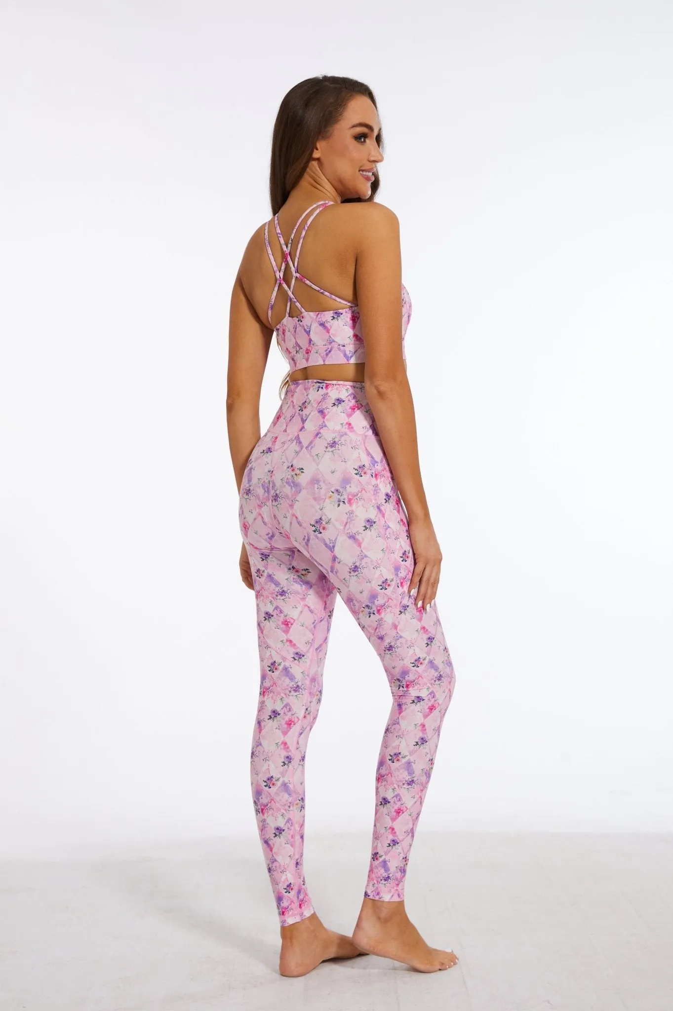 Gentle Pink Rose High-waisted Leggings with Pockets