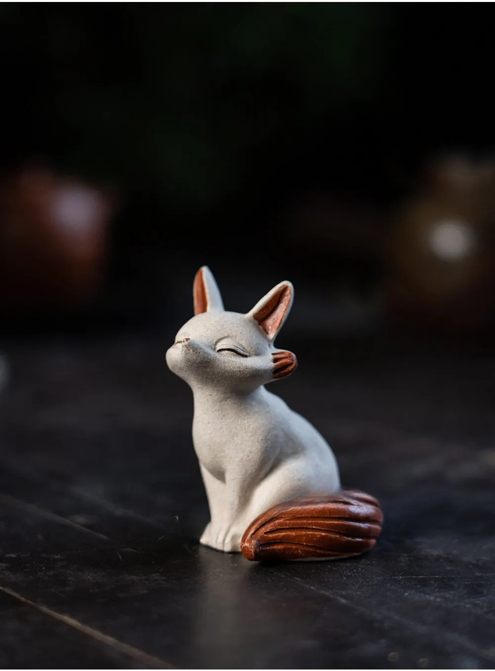 Gohobi Handmade Ceramic YiXing Clay Fox Ornament Tea pet