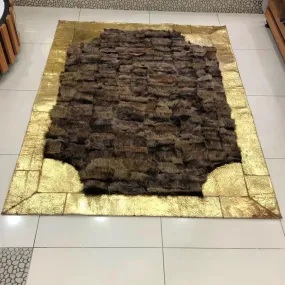 Gold and Brown Fluffy Sheepskin Area Rug, Natural Leather Handmade Sheepskin Rug