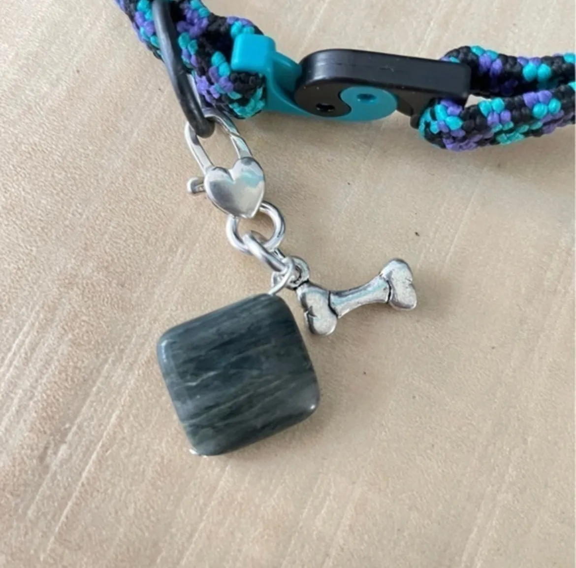 Grey Agate Square & Dog Bone Pet Collar Charm