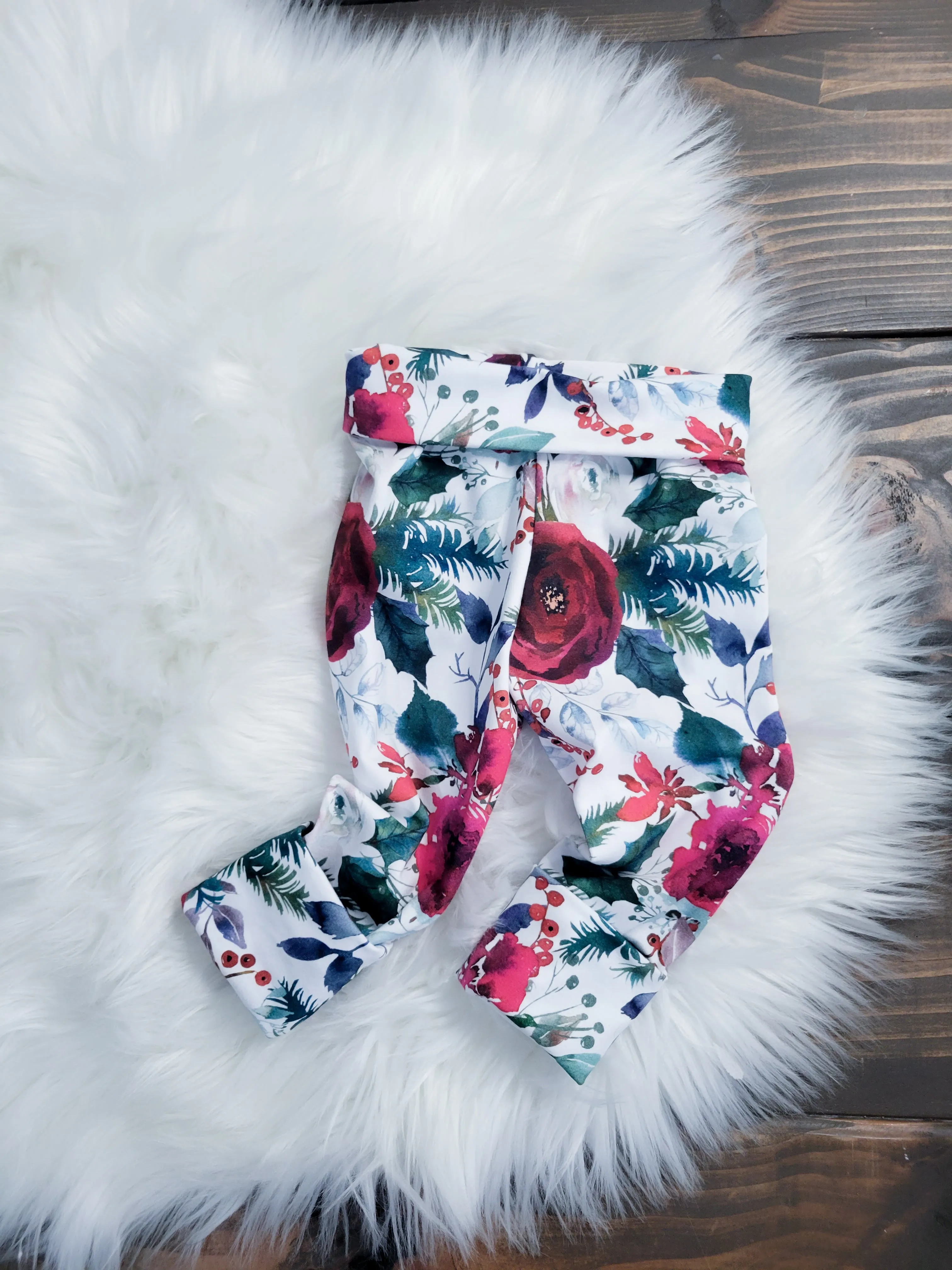 Grow with Me Christmas Floral Leggings for Girls