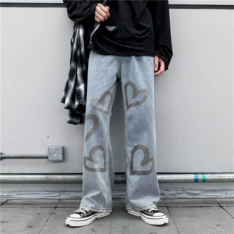 Heart-shaped fashion street denim trousers