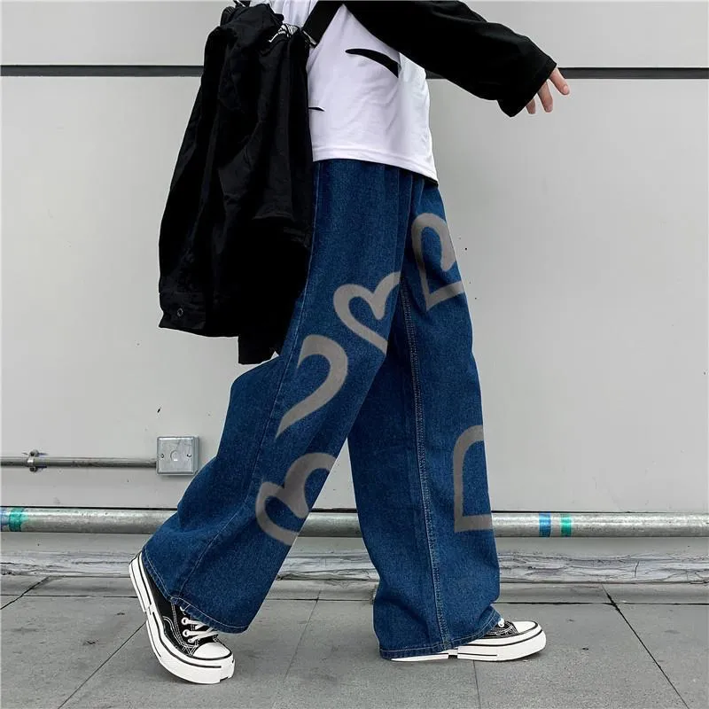 Heart-shaped fashion street denim trousers