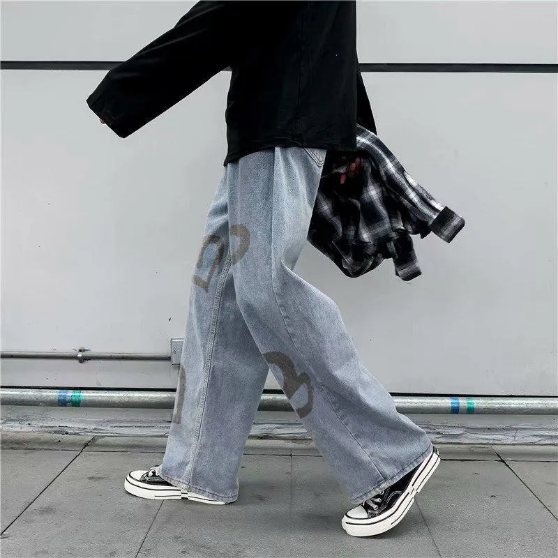 Heart-shaped fashion street denim trousers