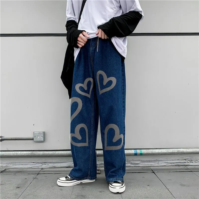 Heart-shaped fashion street denim trousers