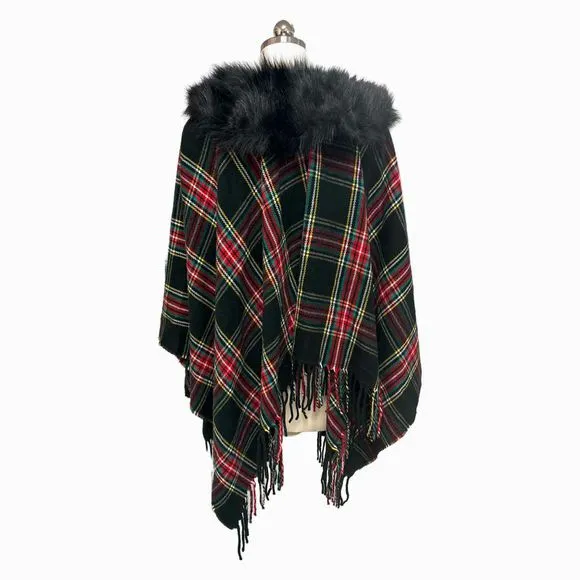 JCREW NWT! STEWART TARTAN FAUX FUR CAPE SIZE ONE SIZE