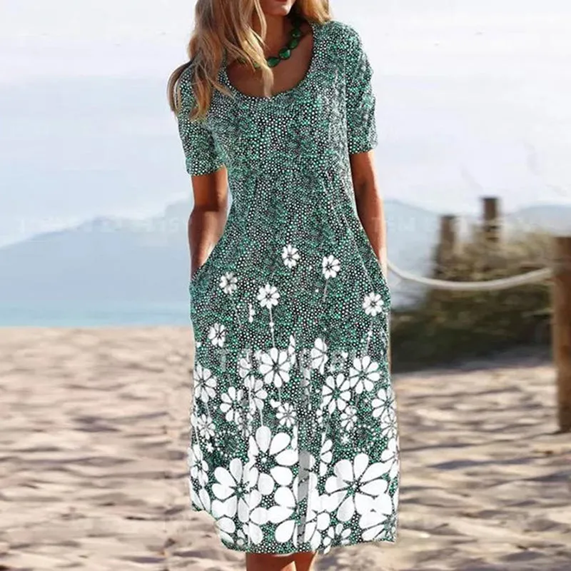 JuliaFashion - 2024 Women's Print Loose Casual Short-sleeved Bohemian Dresses