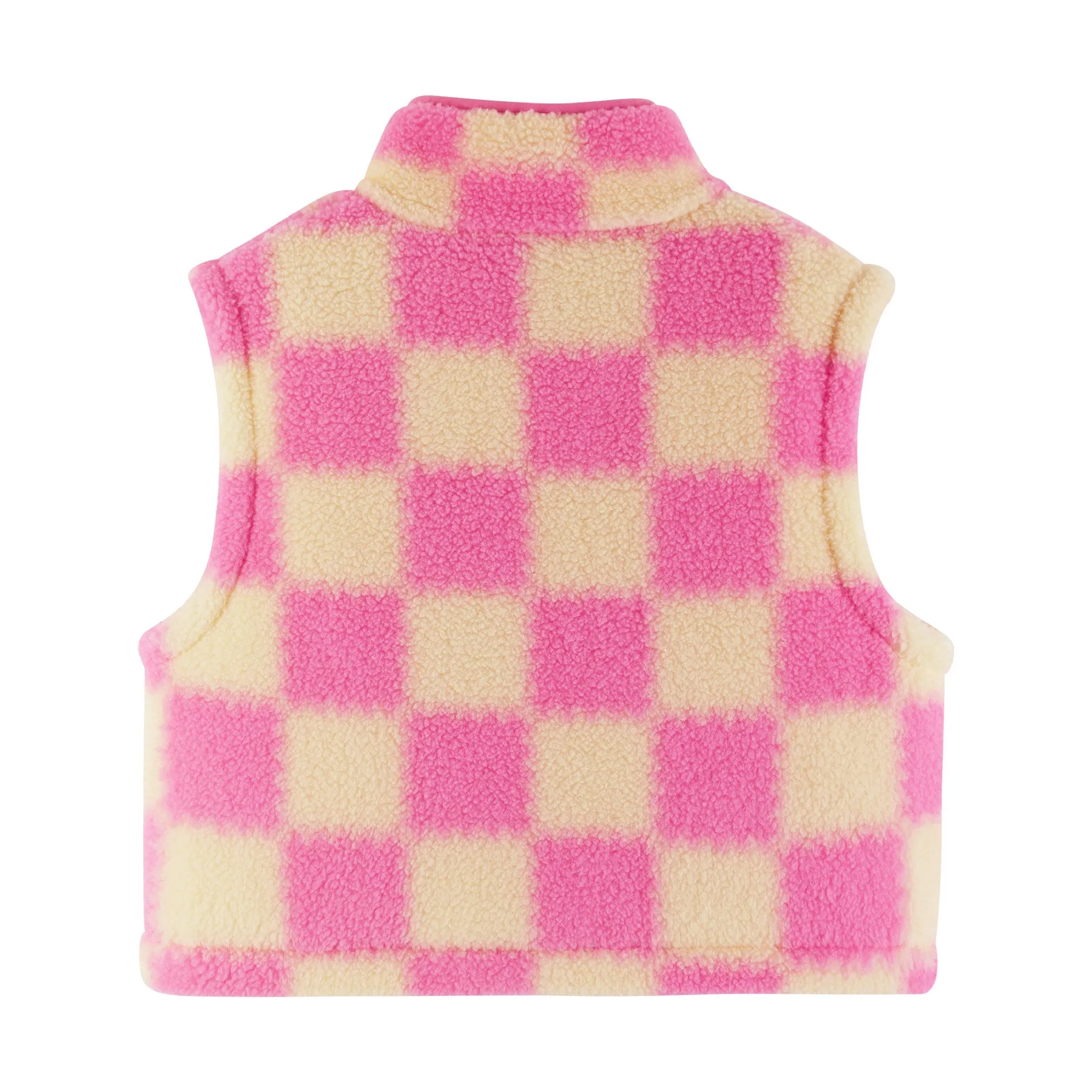 Kids Cropped Fleece Vest (Size 7-16) | Pink & Cream Checkered