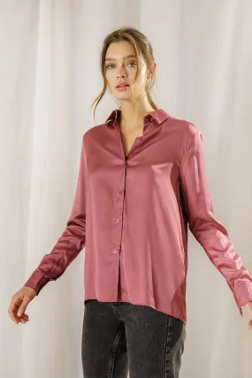 Leann Monochromatic Satin Long Sleeve Blouse