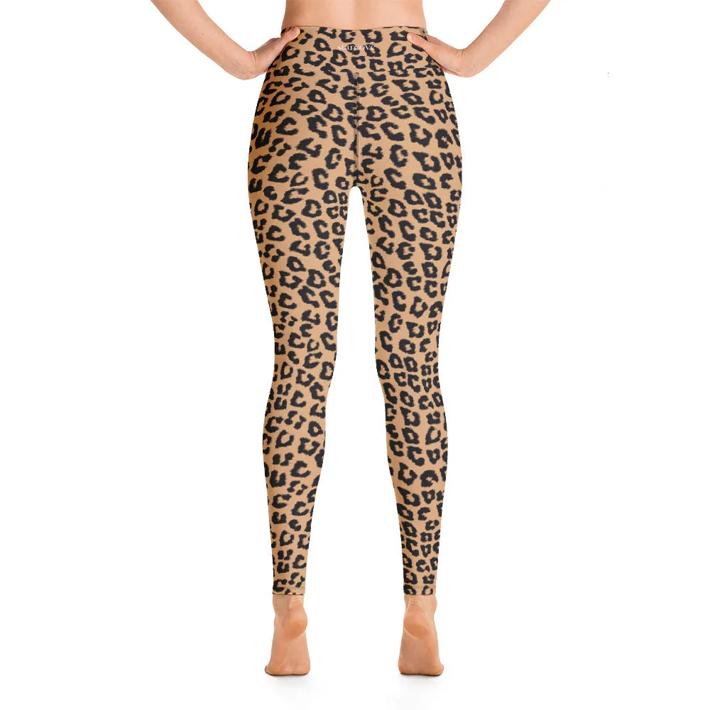 Leopard Yoga High Waist Leggings for Women, Animal Print Cheetah Printed Pants Cute Graphic Workout Running Gym Fun Designer Gift Her Activewear