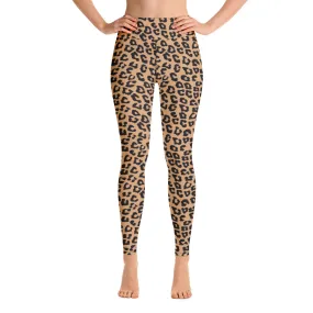 Leopard Yoga High Waist Leggings for Women, Animal Print Cheetah Printed Pants Cute Graphic Workout Running Gym Fun Designer Gift Her Activewear