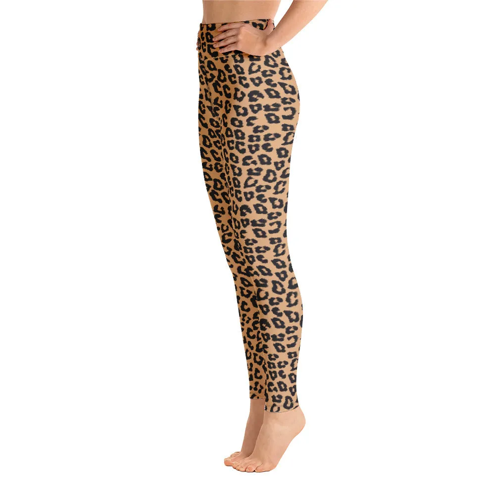 Leopard Yoga High Waist Leggings for Women, Animal Print Cheetah Printed Pants Cute Graphic Workout Running Gym Fun Designer Gift Her Activewear